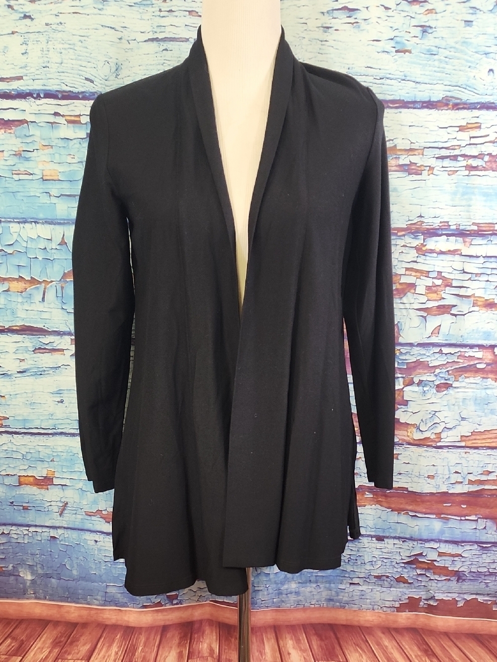 Eileen Fisher Black Open-Front Draped Cardigan